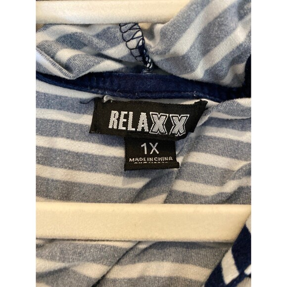 Relax Dress Plus Size XL 1X Navy White Stripes Lace up Front Cap Sleeve Hooded - Picture 7 of 10